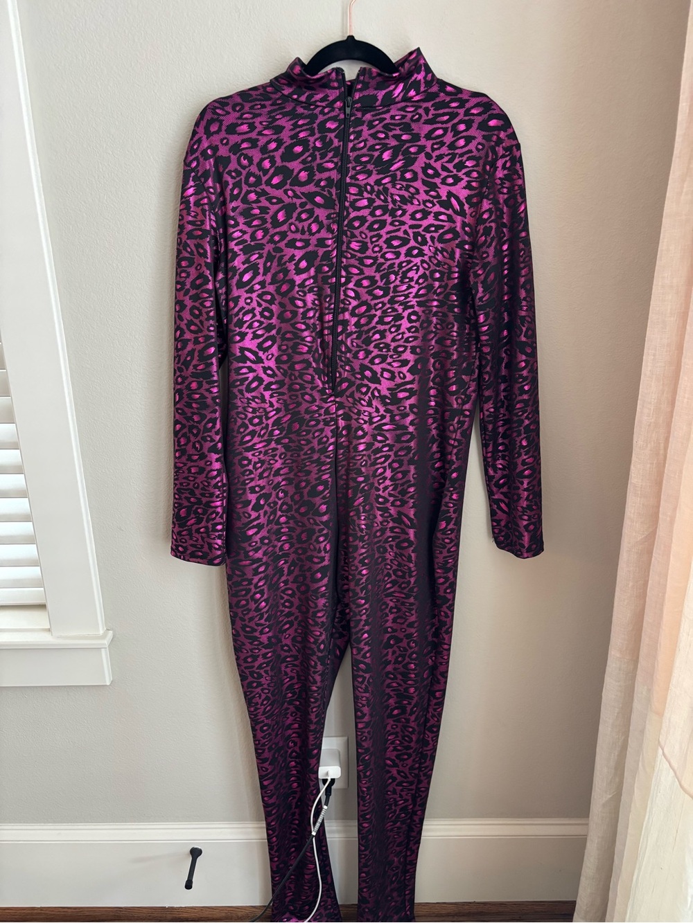 Fashion Nova Purple & Black Leopard Print Long-Sleeve Jumpsuit